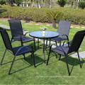 Outdoor Garden 5mm Water Wave Tempered Glass Round table and Steel Arm Stack Chair